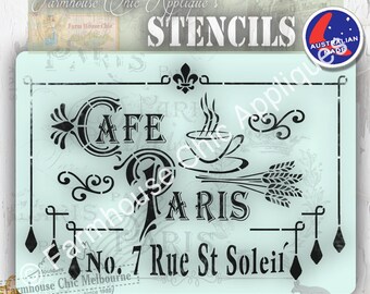 French Stencil, Pochoirs de meubles Mylar Stencil, Cafe Paris Stencil, French Vintage Stencil #CafeParisStencil #Pochoirsdemeubles
