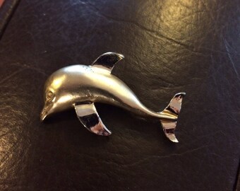 Vintage Signed Dolphin Pin Brooch