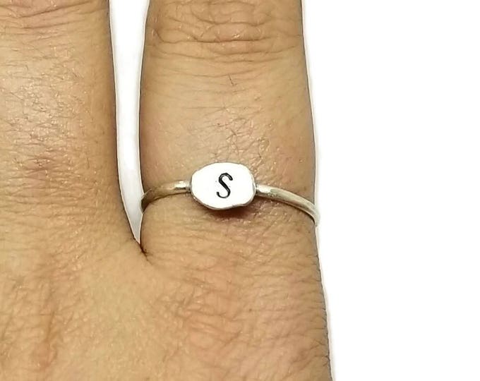 Sterling Silver Initial Ring, Personalized Silver Stacking Ring, Hand Stamped Initial Ring, Unique Birthday Gift, Custom Initial Ring