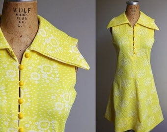 1970s Yellow Sleeveless Summer Dress - Small