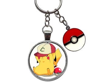 pokemon go anime manga pika katiejays key ring chain keychain katie jays charm figure keyring pikachu pokeball ash ketchum hat