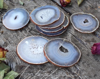 Natural Agate Crystal Coasters with Copper Edge