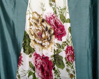 Size M Flower Dress/A Line Short Dress/Vintage Sleeveless Dress/Rolled Collar Dress /Swings Sun Dress/ No.309