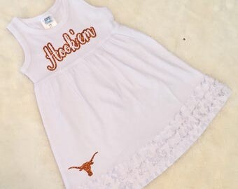 COLLEGIATE CORNER: Texas Longhorns Toddler GameDay Dress, UT Longhorns College Football little girl dress, Hook 'em Horns girls dress