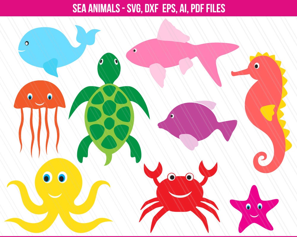 Sea animals svg Ocean creatures svg Fish Sea horse Crab