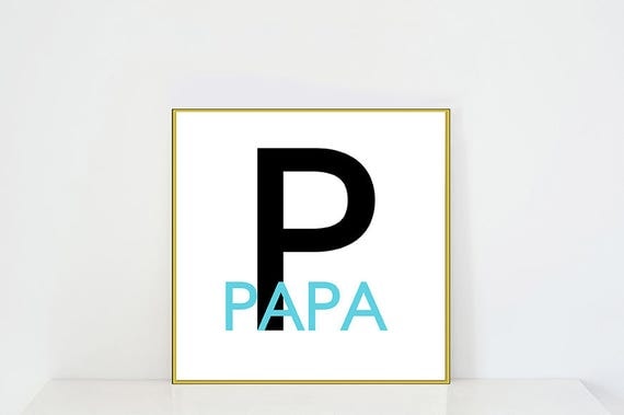 papa art print letter p print blue alphabet art phonetic