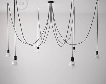 Octopus pendant lamp with multiple arms and flexible black textile cable-4 colors of sockets and ceiling rose with choice-easy assembly