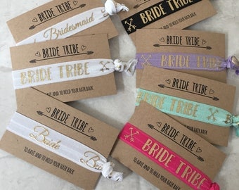 Bride Tribe hair ties / hair elastics / yoga bands / bracelets / hen party favour black or white