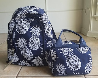 Navy Pineapple backpack and lunch bag set Back to school