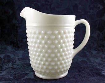 Milk Glass Pitcher, Anchor Hocking Hobnail and Dash Pattern, Vintage from 1960s