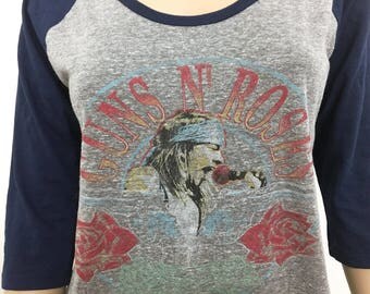 Vintage Guns N' Roses Shirt / Paper-Thin T-Shirt Women XS S / 90s Vintage Axl Rose T-Shirt Gray Red Blue Tee Guns and Roses T XS S