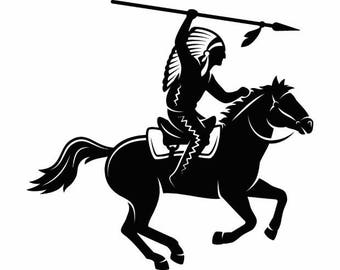 Indian Horse Spear Native American Head Dress Feather Mascot Logo .SVG .EPS .PNG Instant Digital Clipart Vector Cricut Cut Cutting Download