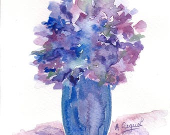 Bouquet of purple and blue - original watercolor painting