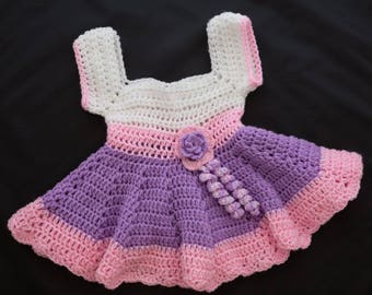 Baby dress White Pink Purple with flower