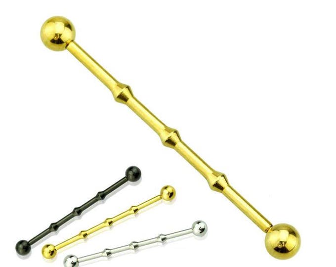 IP Plated 316L Surgical Steel Industrial Barbell Medium Diameter with 3 Knot