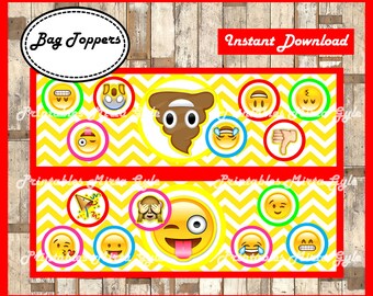 Emoji Bags Topper, printable Emojis party Bags Topper, Emoji treat bags toppers