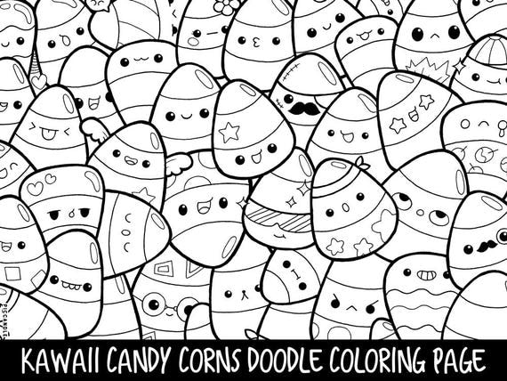 Candy Corns Doodle Coloring Page Printable Cute Kawaii