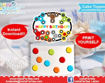 Fidget Spinner cake topper / fidgety hand spinner cupcake tower toppers tags Birthday Party digital file sign cakes fidget spinners DOWNLOAD