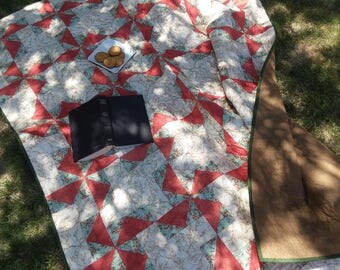 Pinwheels handmade quilt picnic quilt house warming gift lap quilt twin bed quilt sofa quilt orange green free shipping