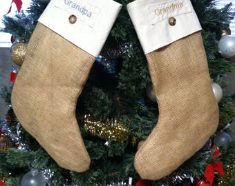 burlap christmas stocking, burlap, lined christmas stocking, embroidered, christmas stocking, christmas, vintage, rustic home decor