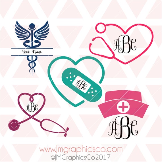 Download Nurse monogram svg eps dxf png cricut cameo scan N cut