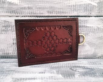 Cherry leather ID Card Holder for Ms./ Vertical ID Badge Holder metro card holder id wallet metro card case oyster card holder bus pass case