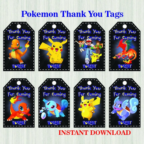 Pokemon Thank You Tags Birthday Party Pokemon Tags Pokemon