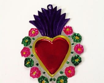 Tin Heart Plaque Handmade Mexican Tin Wall Ornament Mexican Folk Art Recycled Art Hammered