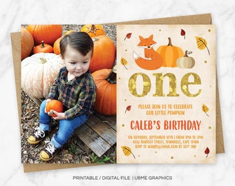 Fall Birthday Invitation, Pumpkin Birthday Invitation, Autumn Birthday, Fox First Birthday Invitation, Little Pumpkin Birthday, Digital File