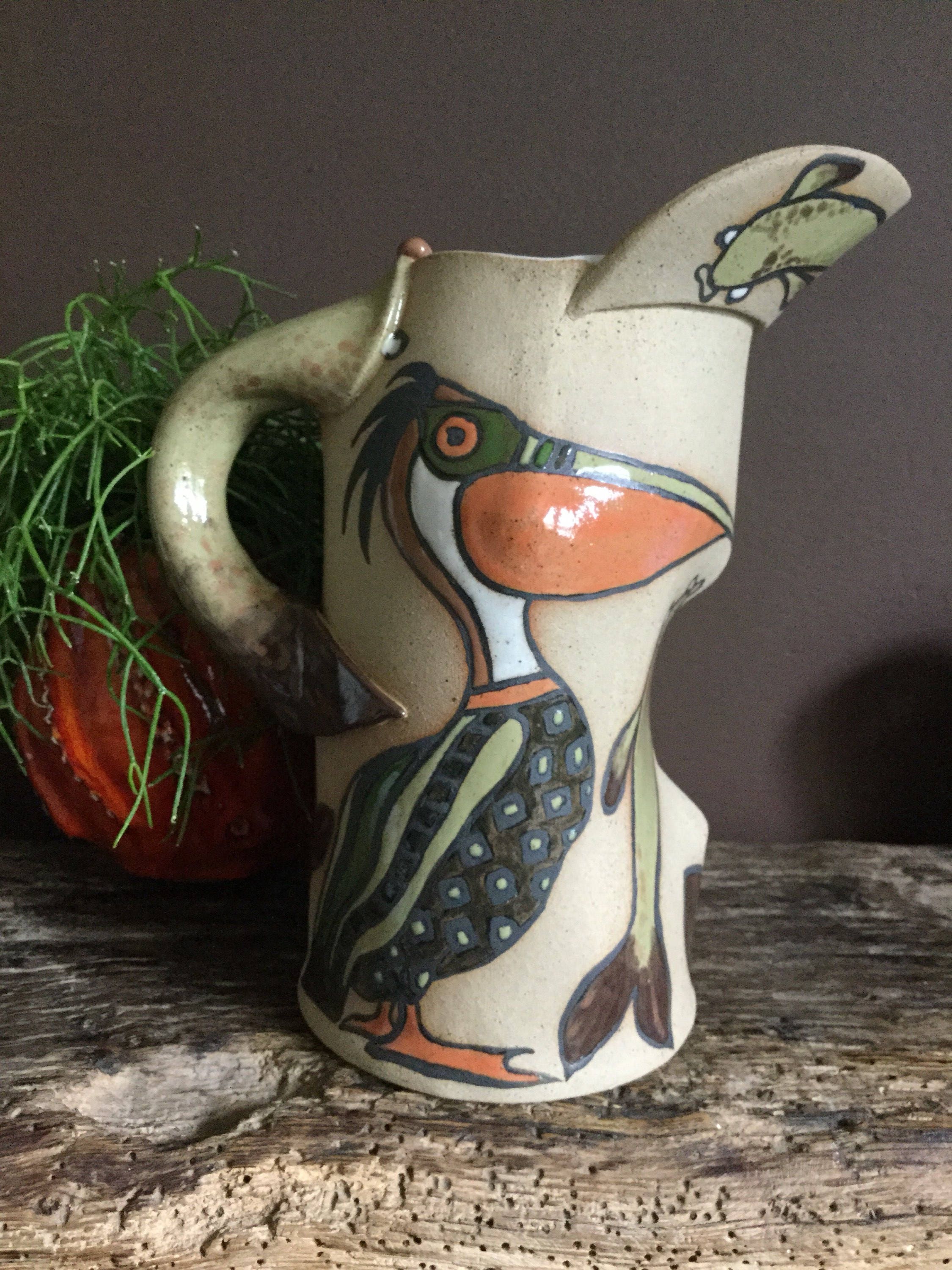 Handmade Ceramic Pelican Jug pottery jug slab built