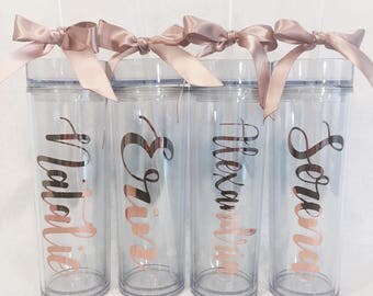 Personalized Tumbler Water Bottles | Includes Straw & Bow! | Bridesmaid, Maid of Honor, Bridal Party Gift | Sorority Big/Little Gift