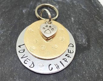Dog ID tag, Pet id tag, Chipped id tag, Hand stamped id tag, Dog tag for dogs, Pet tag, Personalised dog tag