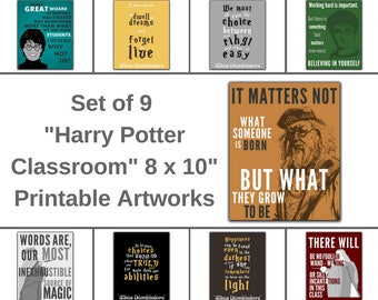 Set of 9 "Harry Potter Classroom" Printable Artworks, Classroom Decor, Classroom Poster, Back To School, School Artwork, Gift for Teacher