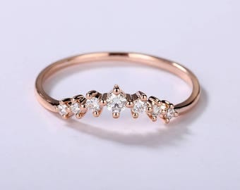 Curved wedding band women Rose Gold wedding band women Dainty Diamond ring bridal set Match band Unique Delicate Chevron Promise Anniversary