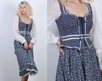 70s Gunne Sax Dress // Vintage Midi Corset Victorian Lace Boho Romantic Prairie Dress - Small to Medium