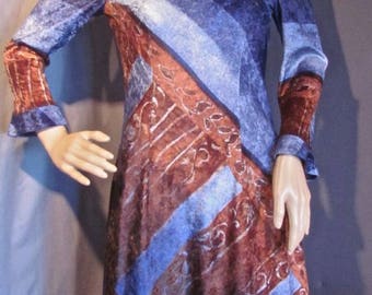 Rare Yen-Lin Hsu Dress Femme Collection Velour Brown and Blue Taiwan No Size PLEASE Use All Measurements Given