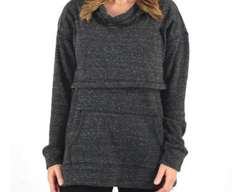 NURSING QUEEN Drop Shoulder Nursing Hoodie- Charcoal