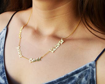 Personalized Name Necklace, Family Name Necklace, four Name Necklace, Custom Name Necklace, Sterling Silver 925k, Rose Gold, Gold Filled