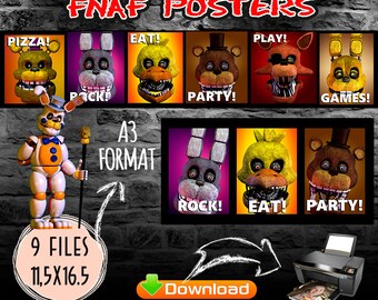SALE 50% OFF - Five nights at freddys party supplies. Poster Printable. Sister Location. FNAF Let's Eat Pizza Party Game