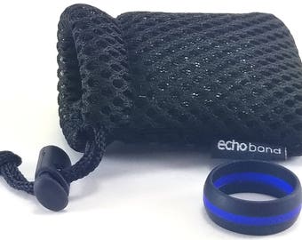 Men's Law Enforcement Thin Blue Line Silicone Ring -Free Shipping-Lifetime Guarantee-Medical Grade Silicone- Wedding-Active Wear