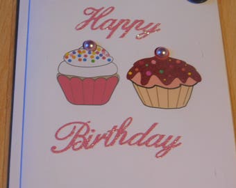 Manatee holding cupcake Happy Birthday greeting card