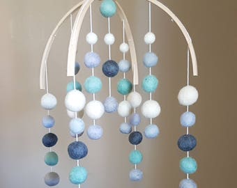 Felt Ball Mobile-"Mint, Blue & Grey"