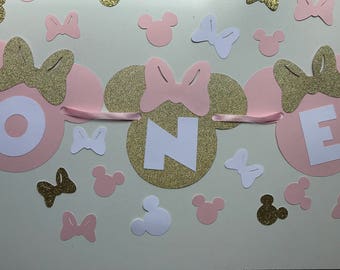 Pink Gold Minnie Mouse Banner - Baby Birthday Banner - Cake Smash Banner - Photo Shoot Prop - Baby Shower Banner - Nursery Decor