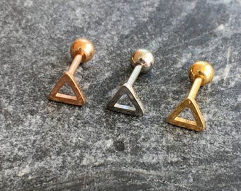Rose Gold 6 mm Triangle Tragus Earring. Silver or Gold.