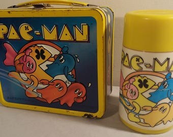 1980 Vintage Pac-Man Metal Lunchbox With Thermos