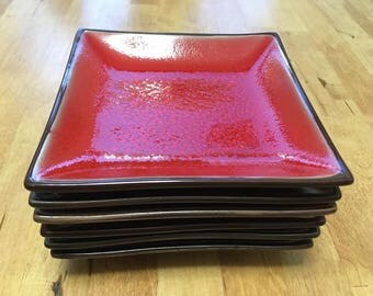Chinese Red and Black Appetizer Plates (Set of 6)