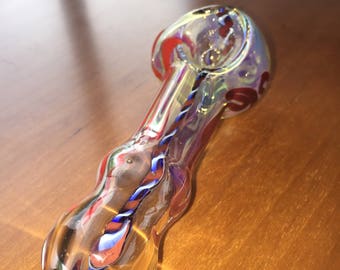 GORGEOUS "Clear Sky" Glass Smoking Pipe, Thick Pipe, Girly Pipe, Glass Spoon