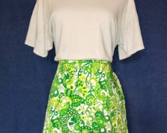 VINTAGE 1960s Funky Floral Paisley Mini Skirt - Emerald & Jade