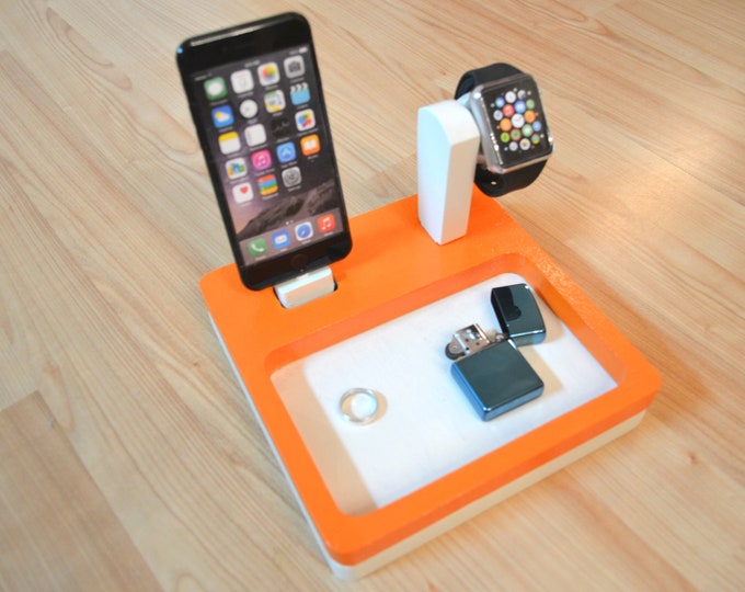 Apple Watch stand iphone docking station gift Watch charging station Station stand IDOQQ Ultimate 2 oak White Orange, iphone x 16 colors