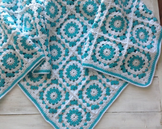 Crochet baby blanket, natural cotton baby blanket, newborn blanket, first birthday gift, grandmum square blanket, soft handmade blanket